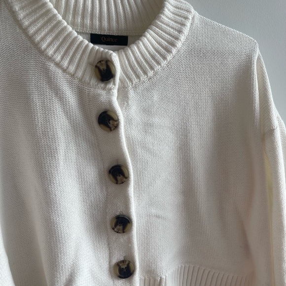 QUINCE White Cotton Women's White Button-Up Sweater - Picture 3 of 8